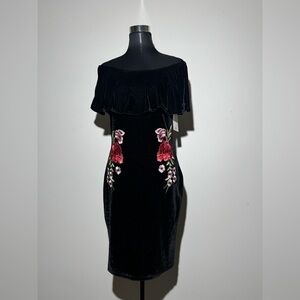 Lavish Black Dress with Red Floral Embroidery